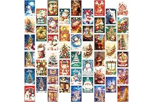 SEGXN 50 PCS Merry Christmas Postcards Set, Handmade DIY with Snowflake and Snowman Designs for Wall Decor, Home, Family Gathering, Office Party, Gift Exchange, Holiday Greetings (Christmas)