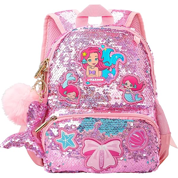 Zainetto a forma di stella con paillettes per ragazze carino glitter scintillante casual zaino con palline pelose per ragazze universitarie, Viola, M
