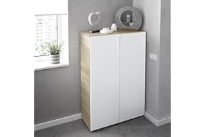 Dmora Armadio Multiuso 6 Ripiani, capacitá 28 Paia di Scarpe, Colore, Misure cm 70 x 103 x 36, Bianco e Rovere, Big