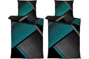 one-home Winter Bettwäsche Thermo Fleece Kuschelig Warme Bettbezüge Flauschig Warm Weich, Größe:4 teilig 135x200 cm, Farbe:Geometrisch Petrol