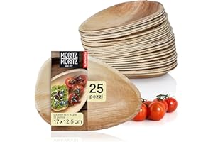 Moritz & Moritz Stoviglie ovali in foglia di palma 25 pezzi - 25 piatti monouso eleganti ca. 17 x 12,5 cm - stoviglie biodegradabili in foglia piatti di palma - alternativa ai piatti in bambu