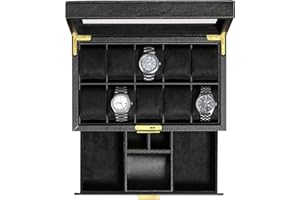 ROTHWELL Scatola porta orologi in pelle a 10 scomparti con cassetto, organizer per orologi di lusso, fodera in micro pelle scamosciata ultra morbida - Scatola Dell'orologio
