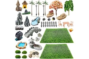 Attuslla 42 PCS Mini Garden Accessories Fairy Garden Kit Micro Landscape Zen Accessories for Diorama Project DIY, Mini House Decor