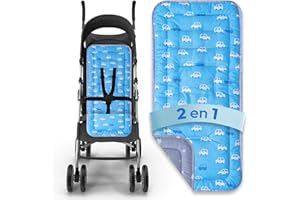 ALKI TEXTILE Colchoneta silla paseo universal | Reversible (2 en 1) | Transpirable | Todo el Año | Lavable | Acolchado Mayor Comodidad del Bebé. Compatible mayoría marcas. Fabricado en España (Azul)