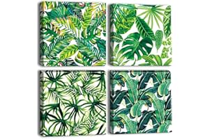 Artscope Stampe e Quadri su Tela 4 pz. Foglie Verdi Tropicali Immagine Fotografia Murale Tela Wall Art Bel Regalo per Home Decor Ristorante Cucina Regalo di Anniversario Compleanno 30x30CM -02