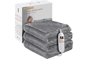PKBD Heizdecke 190x130CM,Flanell Elektrische Wärmedecke mit Abschaltautomatik,9 Heizstufen,9 Stunden Auto-Off-Timer,Überhitzungsschutz,Waschbar,Home & Office,Grau