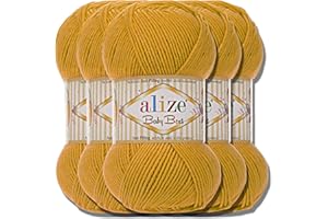 HOBBY YARN Alize Baby Best Batik 5 ovillos de 100 g de lana turca para tejer prendas para bebés, color liso, hilo para hacer punto a mano, tejer, hacer ganchillo, algodón suave (azafrán, 281)