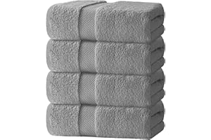 White Classic Luxury Bath Towels Large Pack of 4, Hotel Quality Bathroom Towel 137 x 68 Set, Grey Shower Cotton Towels 4 Pack, Large Thick Plush Bath Towels 700 Gsm For Body, Hair, Pool, Light Grey
