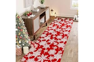 PureCozy Tappeto Natalizio 80x300cm Passatoia Corridoio Cucina Rosso Antiscivolo Lavabile Tappeti Natalizi Cervo Neve Tappetto Per Albero di Natale Lungo Pelo Corto Morbido Carpet