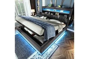 MYBOO Polsterbett Doppelbett 140x200, LED Jugendbett Hydraulisches Bett Stauraumbett Funktionsbett Bettgestell mit Stauraum&Lattenrost, Stauraum-Kopfteil mit USB Type-C Aufladen, Leinen, Ohne Matratze, Grau