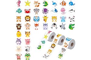 HEBAYY 1800 PCS Round Animal Stickers, 36 Designs Wild/Farm/Marine Animal Cartoon Teacher Reward Stickers for Kids, Party Decoration Sticker for School Classroom Home with Perforation Line(1” Each, 3 Rolls)