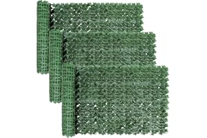 SUNJULY Artificial Ivy Privacy Fence Screen, Expandable Artificial Hedges Fence and Faux Ivy, Garden Privacy Screening Wall Panel Vine Leaf Decoration, UV Resistant (1M*3M) (3PCS)