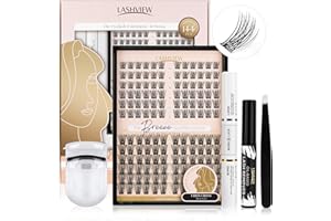 LASHVIEW DIY Eyelash Extensions Kit,144 Pcs Lash Clusters, Eyelash Clusters Golden Tweezer, Cluster Lashes Bond and Seal Waterproof DIY Lash Extensions (Volume)