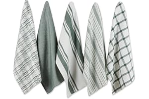 DII Set di strofinacci da cucina assortiti, in tessuto, 45 x 71 cm, verde scuro, 5 pezzi