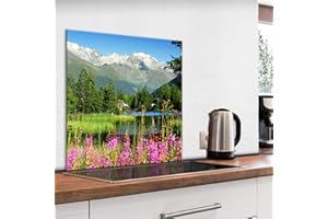 murando - Crédence Verre Cuisine 60x60 cm - Plaque Anti-Projection - Couvercle Anti-éclaboussures crédence - Plaque en Verre trempé - Paysage Montagnes Lac Alpes c-B-0543-aq-a
