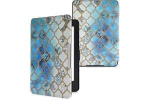 kwmobile Etui z klapką kompatybilne z Amazon Kindle Paperwhite - etui do czytnika e-booków (do modeli do 2017) - niebieska mozaika niebiesko-biała