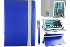 Emartbuy Universal 10-11.5 Inch Royal Blue Multi Angle Folio Wallet Case Cover With Card Slots Grey Elastic Strap and Stylus Pen Compatible With Selected Devices Listed Below