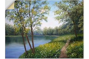ARTland Wanddeko Wandtattoo selbstklebende Vinylfolie 120x90 cm Landschaften Idyll Wald Bäume Fluss Natur Sommer Entspannung Ruhe U4TD