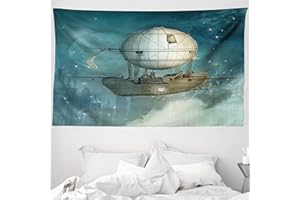 ABAKUHAUS Steampunk Tapisserie, futuriste Airship, Décoration Murale en Tissu pour la Chambre à Coucher Le Salon Le dortoir, 230 cm X 140 cm, Bleu Tan
