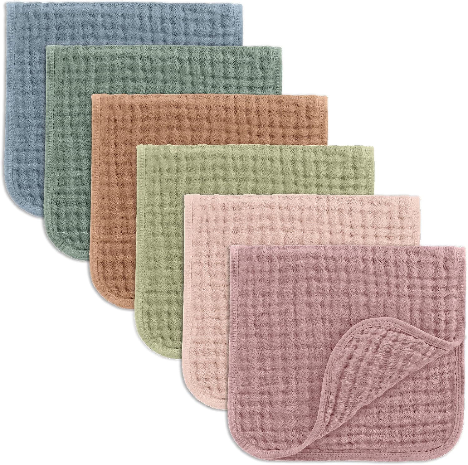 Comfy Cubs Muslin Burp Cloths 50 x 25 cm, Pack of 6 - Large 6-Layer Ultra-Absorbent 100% Cotton for Babies Drool & Messes - Safe & Gentle Baby Burp Cloth Set for Boys & Girls - Multi