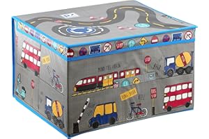 The Magic Toy Shop Kids Storage Boxes - Collapsible Foldable Storage Box with Lid - Large Toy Box Storage for Girls Boys, Kids Toy Storage Boxes for Shelves, Fabric Storage Box 50x30x40cm (Travel)