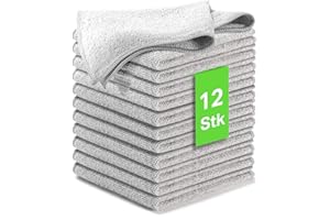 Kemes Lot de 12 chiffons de nettoyage en microfibre sans traces - 30 x 30 cm (gris, 12)
