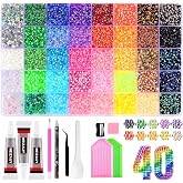 Bedazzling Kit, 40 Colours, 32000 Strass 3mm (40 Colours) | for Crafts Clothes Shoes Nail Art, with Tweezers and Pen