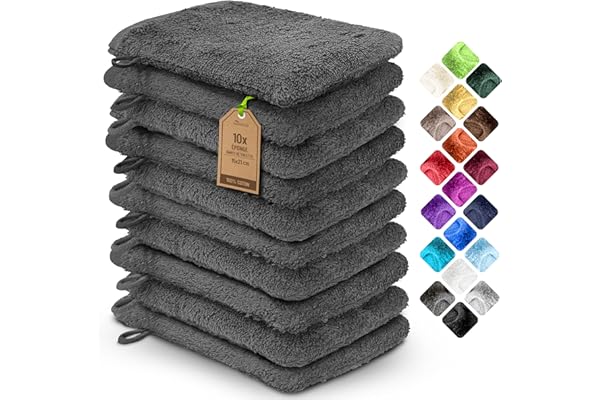 NatureMark 10x Gants de Toilette en Frotte 100% Coton – Doux et Résistants, Idéal pour Le Soin Quotidien et Les Invités – Gris Anthracite, 15x21 cm