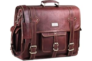 HULSH Leather Messenger Bag for Men – Vintage Laptop Bag Leather Satchel for Men - 18 inch Padded Brown Leather Computer Bag