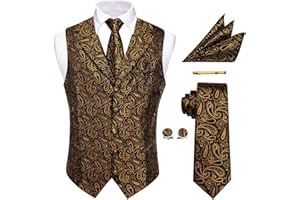 YourTies Waistcoat for Men Silk Jacquard Floral Paisley Vest Necktie Pocket Square Cufflinks Tie Clip Wedding Formal