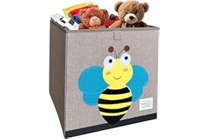 MISHMASH Foldable Toy Basket – Collapsible Storage Box for Children/Toddler/Baby - 33 x 33 x 33cm Cube Children’s Storage Unit – 9 Cute Animal Designs – Sturdy, Portable and Compact (Bee)