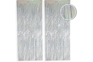 ‎PHENO FLAGS PHENO FLAGS 2 Stück Silberner Lametta Vorhang, 1x2,5m - Glitzernde Silvester-Deko im Funkelnden Metallic-Look, Lametta Girlande für Ihre Party