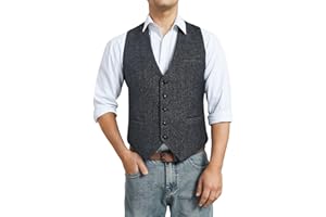 HISDERN Gilet da Uomo Tweed Elegante Abito Gilet Lana Formale Matrimonio Gilet Senza Maniche Gilets per Uomo