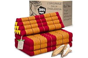 livasia Cuscino Thai a 3 segmenti per Due Persone XXL - 190x80x8cm - Cuscino Triangolare Materasso Pieghevole, kapok Largo, Cuscino per la Schiena Pieghevole, Cuscino da Meditazione (Rosso/Giallo)