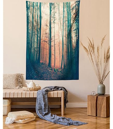 ABAKUHAUS Arazzo Parete Cascata Foresta - 230x140cm Verde E Blu Microfibra - Decorazione Camera Da Letto/Soggiorno - Foto 4