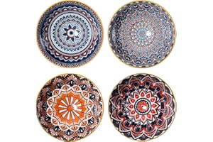 fanquare Miseczki na musli, zestaw 4 szt. z porcelany, 350 ml, kolorowy wzór kwiatowy, miska na sałatkę, musli, zupę, sałatkę, makaron, owsiankę, nadają się do kuchenki mikrofalowej