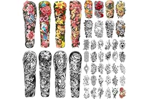 SOOVSY 46 Fogli Tatuaggi Temporanei Impermeabili per Uomo, Tatuaggi Finti a Metà Braccio per Adulti con Rosa Serpente, Tatuaggi Finti Donna con Fiore Teschio Tatuaggio Braccio Donna