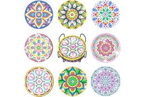 Acuiwer Posavasos de Pintura de Diamantes con Soporte 8 PCS 5D DIY Diamante Artes Pintura Posavasos para Bebidas Taza de Mesa para Adultos Niños Manualidades (A-8 Piezas-Mandala)