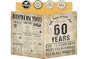 Benjia 60th Birthday Greeting Cards for Men Women, Born in 1965 UK Vintage Bday Card with Envelope, 60 Years Old Funny Birthdays Gift Card for Him Her Birthday Decoration Party Supply, 20x25 cm