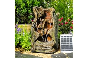 Bumilgar 62CM Baumstumpf Solar Garten Wasser Funktionen im Freien, Holz-Stil Garten Brunnen und Wasserfälle mit Licht, Pumpe für die Terrasse, Deck, Veranda, Hinterhof Home Décor, Brown & Green
