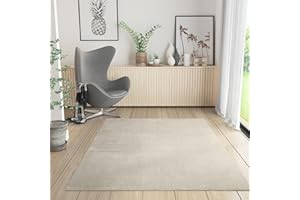 RUGURA Alfombra de Salón Dormitorio Habitación Comedor Pelo Corto y Suave Grande 150x220 cm Crema Beige Unicolor Moderna Nordica Lavable Antideslizante