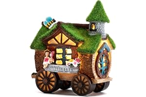 ‎TERESA'S COLLECTIONS TERESA'S COLLECTIONS Gartendeko für Draußen Solarleuchte Feenhaus mit beflocktem Dach Feengarten Kunstharz Wasserfest Wichtelhaus Gartendeko für Feenhaus Garten Neujahrsgeschenk 21cm