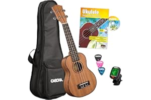 Cascha Sopran Ukulele Set I Ukulele Starter Kit mit 3 Plektren Tasche Stimmgerät & italienischem Lehrbuch I Sopran Ukulele Mahagoni I Kleine Hawaii Gitarre für Anfänger & Fortgeschrittene
