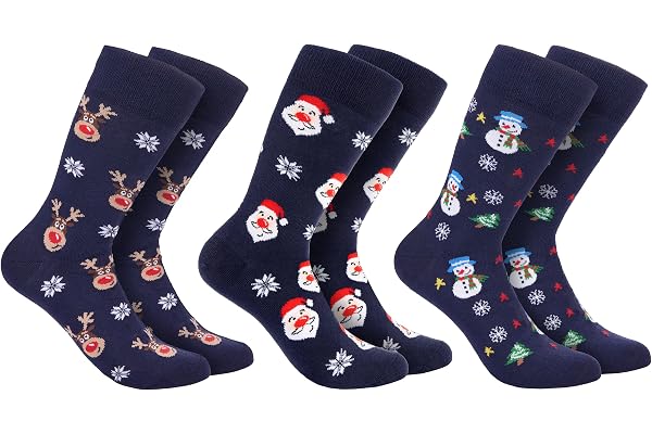 BRUBAKER 3 par julstrumpor – roliga strumpor med julmotiv – bomull – män och kvinnor present till jul – unisex bomullsstrumpor i en storlek