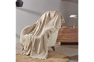 Milam London Cotton Throws For Armchairs | Sofa Throw Blanket | Small Herringbone Throw | Throws For Sofas | Settee Throws | Chair Throw For Armchairs 130 x 170 cm Beige