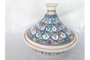 FUNKY GLOBAL Large, Beautiful Tagine in A Tunisian Rainbow Or Blue Chrysanthemum Designs. Hand Made & Hand Painted. Moroccan Style (Tunisian Rainbow)