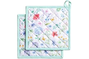 Maison d' Hermine Just Floral - Set di 2 presine in 100% cotone, per barbecue, cottura, forno, microonde, grigliate, primavera, estate, Pasqua, (20 x 20 cm)