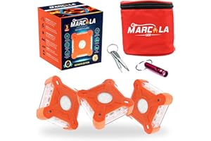 MARCALA V2.0 Roadside Safety Discs | The Only Complete LED Road Flare Kit w/a Whistle! | DOT Compliant LED Safety Flare Kit w/Batteries installed, Carry-Case and 3 Items | Feel safer on the road!