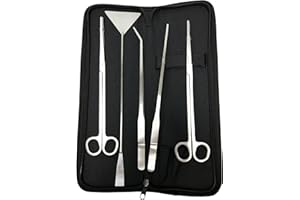 Signstek Aquarium long Tweezers Scissors Spatula Tool Set - 5 in 1 Stainless Steel Fish Tank clean accessories kits for Aquatic Plants, Snakes, Spiders