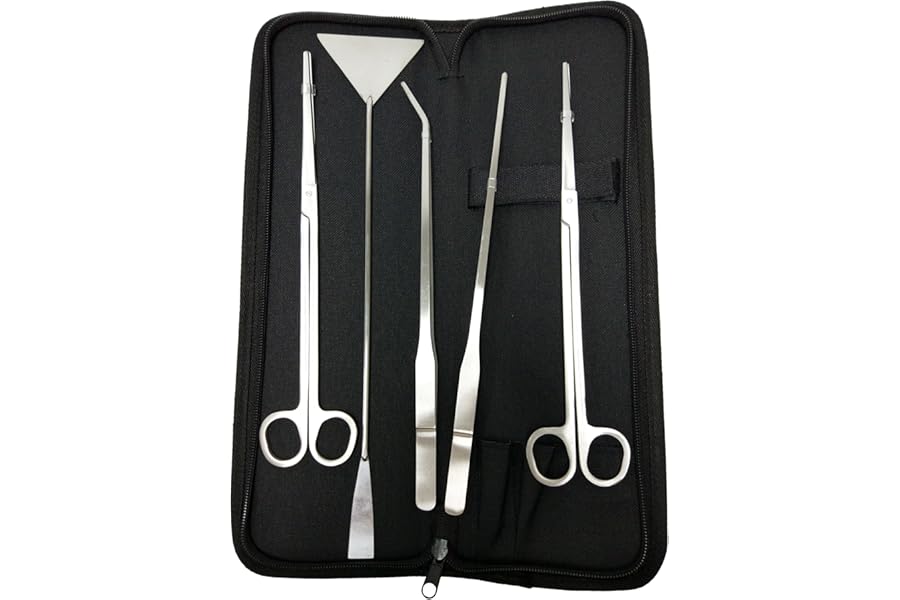 Signstek Aquarium long Tweezers Scissors Spatula Tool Set - 5 in 1 Stainless Steel Fish Tank clean accessories kits for Aquatic Plants, Snakes, Spiders